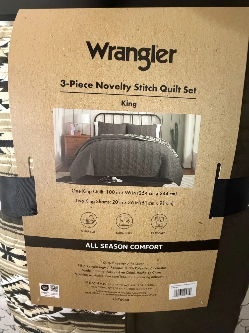 Wrangler King 3-Piece Novelty Stitch Quilt Set - Olive & Tan Pattern
